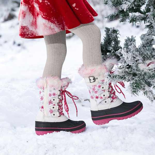 Kids Waterproof Snow Boots - WHITE FUCHSIA - 4